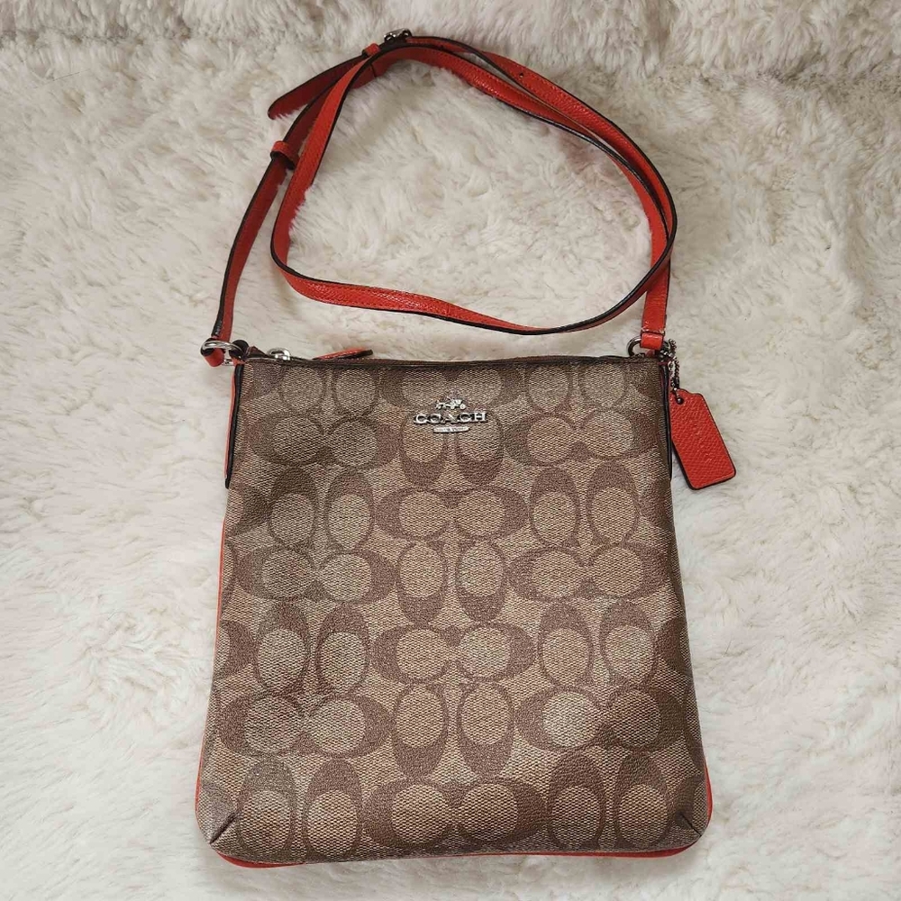 2015 COACH North/South Crossbody Signature Canvas – Khaki/Orange (Like New) - Picture 4 of 16